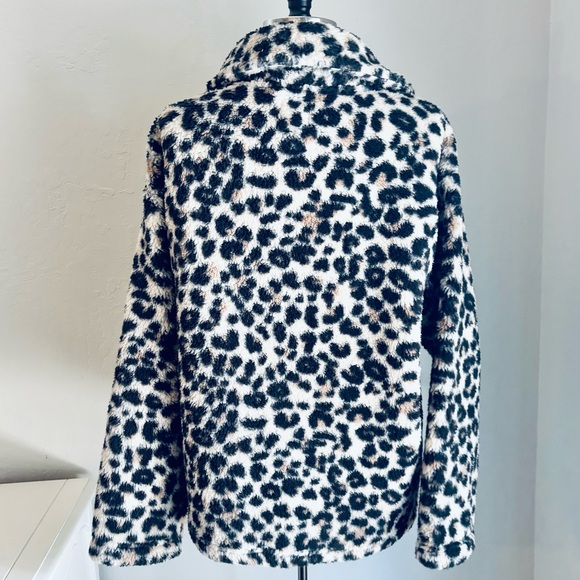 BILLABONG Cozy Days Sherpa Fleece Jacket Leopard Print Snap Closure Size Small - Picture 10 of 16